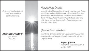 Traueranzeige von Monika Bildirir von Pegnitz-Zeitung